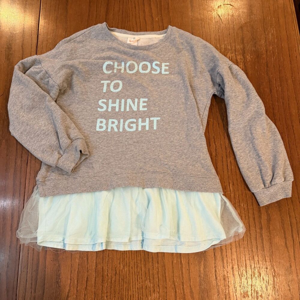 Cat & Jack Girls XL 14/16 Gray Tulle Sweatshirt Choose To Shine Bright Fairycore